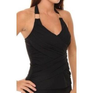 SPANX Whittle Waistline Draped Tankini Swimsuit Top In Black Size 10